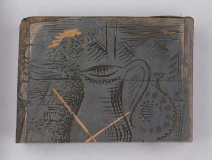 Bookplate of Zygmunt Grünstein; verso: fragment of another bookplate crossed out and cut into two