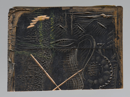 Bookplate of Zygmunt Grünstein; verso: fragment of another bookplate crossed out and cut into two