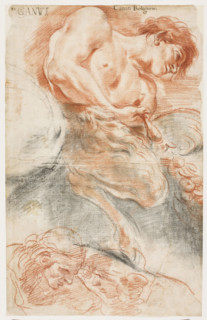 Figure of a saint; various sketches on the verso (head, hand, leg, figures); attributed to Camillo