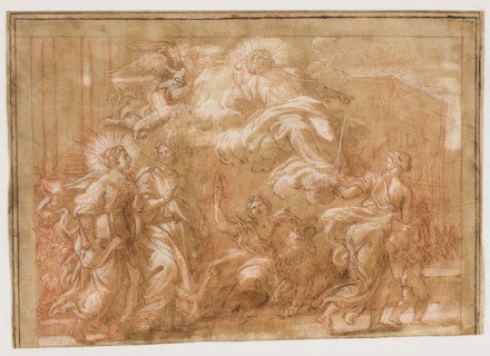 Caricaturally depicted half-naked woman, Guercino (1591–1666), draughtsman; Bonola Codex;