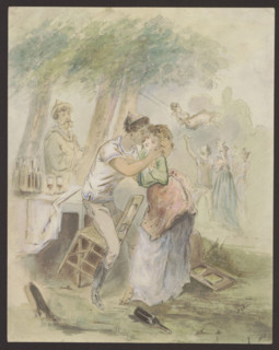 Skater at an Ice-Floor, Grévin, Alfred (1827–1892), draughtsman; women; French drawings; ponds