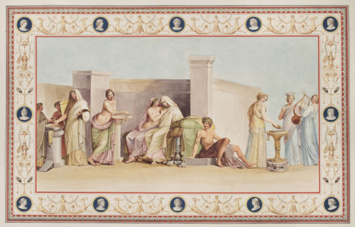 Vestigia delle Terme di Tito. Two children on a goat. Quadro from the vault decoration of room 11