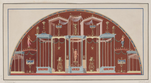 Vestigia delle Terme di Tito. View of the apse in room 25 with statues of Minerva, Juno and Venus;