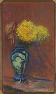 Yellow Chrysanthemums in a 'Chinese' Vase, Wyczólkowski, Leon (1852–1936), painter, flowers, still