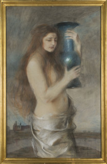 Girl with a Blue Vase, Teodor Axentowicz (1859–1938), painter; female nudes; Young Poland (style);