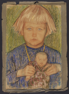 Girl with a doll, Jan Rembowski (1879–1923). Pastel drawing, 1908–1909. Height 47.5 cm, width 31 cm
