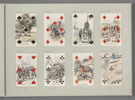 Seven of Hearts — Cossack Cavalry; illustrator Czeslaw Tanski (1862–1942); drawing; playing card