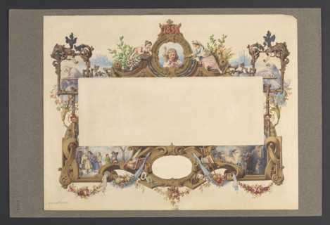 Frame for a wall calendar for 1855; Wojciech Gerson (1831–1901), draughtsman; flowers, garlands