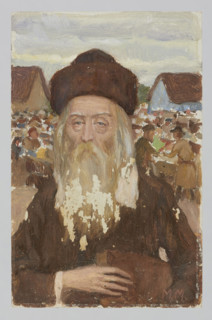 Old Jew in a fox costume, with a market in the background, Maurycy Minkowski (1881–1930), painter;