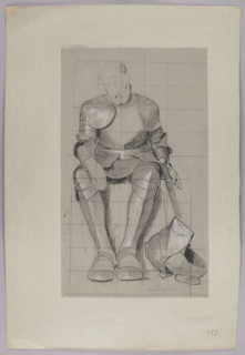 Seated Knight, Thoma, Hans (1839-1924), draughtsman, knights, studies for paintings, 1885, Germany,
