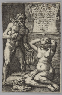 The Miser, Barthel Beham (1502–1540), German graphic artist, Renaissance style, moralizing scenes;