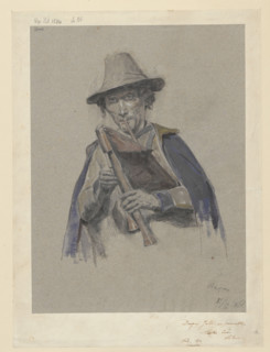 Italian bagpiper, painted by Leon Kaplinski (1826–1873), 1861, Rome. Watercolor drawing, height 29