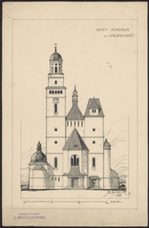 Grodzisk. Parish Church of St. Anne. Reconstruction project never realized. Front elevation.