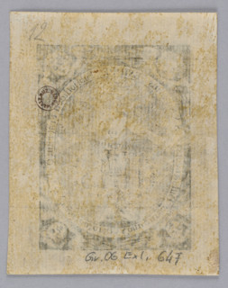 Graphic print bookplate (oval), 2nd half of the 18th century; height 9.1 cm, width 7.2 cm. Depicts