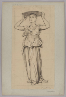 Study of a Woman Carrying a Basket of Flowers on Her Head, Hans Thoma (1839–1924), draughtsman, ca.
