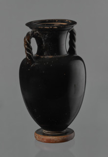 Black-finished amphora, engobe, amphoras, ancient vessels, reddish clay. Surface finished with a