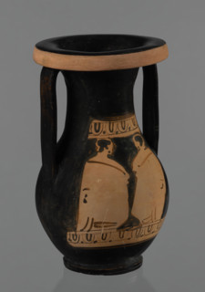 Red-figure pelike, Attic workshop, pelike (vessel), antique vessel, pink clay. Slightly matte black