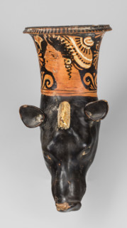 Red-figure rhyton in the shape of a boar's head, Stoke-on-Trent Group (c. 300 BC), boar