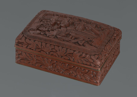 Box with a lid; Chinese art; figurative scenes; landscape motifs; Qing (1644–1911); pines; meander
