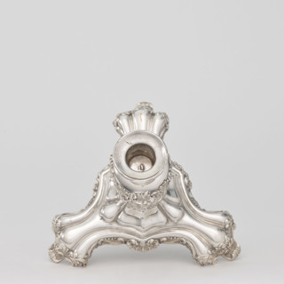 Etazera by Józef Fraget (Warsaw; silver and plated goods factory; 1824–1945). Three-tiered platter