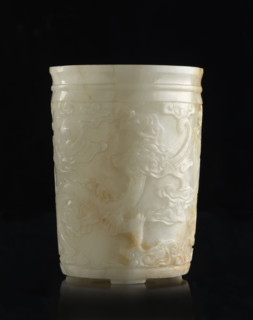 Brush vessel, Chinese, Qing (1644–1911), 19th century. Painted with bats, dragons, phoenix