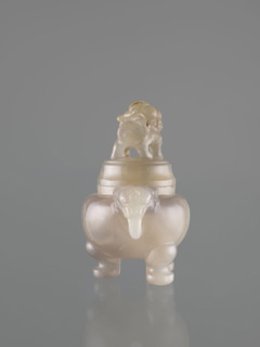 Ding-type incense burner with cover; decorated with lions and ceremonial vessel motifs; fo and