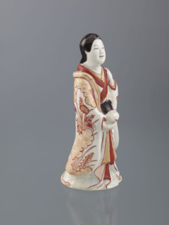 Beauty (bijin), Japanese, Edo (1603–1868), imari figurine of a woman (bijin) with plant ornament,