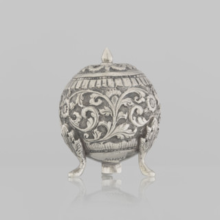 Salt cellar, Indian, 19th century; plant tendril and floral motifs; vessel for salt and spices;