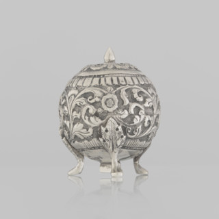 Salt cellar; Indian; 19th century; plant tendril and floral motifs; salt and spice vessel; plant
