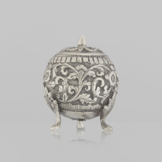 Salt cellar; Indian; 19th century; India; vessel with plant tendril and floral motifs; used for
