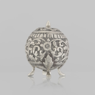 Salt cellar, Indian art; Indian; plant tendril and floral motifs; salt vessel and spice vessel;