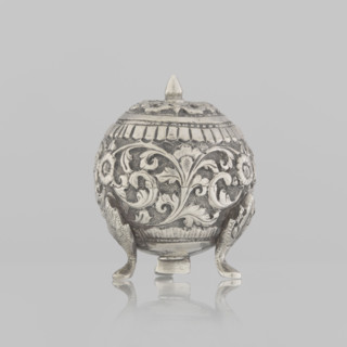 Salt cellar; Indian; 19th century; plant tendril and floral motifs; salt and spice vessel; plant