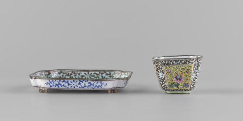 Bowl with saucer, Chinese, Qing (1644–1911), painted enamel, plant ornament with peonies and plant