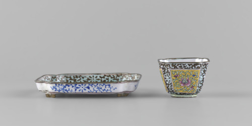 Bowl with saucer, Chinese, Qing (1644–1911), painted enamel, plant ornament with peonies and plant