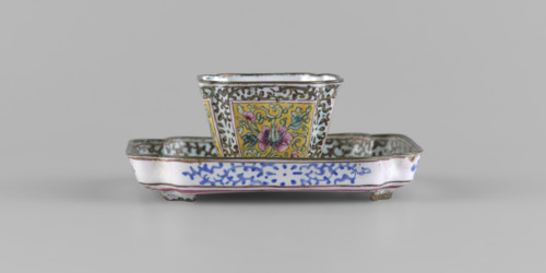 Bowl with saucer; Chinese; Qing (1644–1911); painted enamel; 18th century; subject: plant