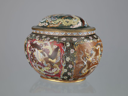 Vase with cover, Japanese art, Meiji (1868–1912), cloisonné (enamel); decorated with hoo (phoenix),