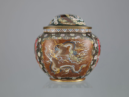 Vase with cover; Japanese; Meiji period (late 19th century, 1868–1912); cloisonné enamel; decorated