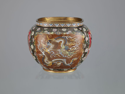 Vase with cover; Japanese; Meiji (1868–1912), late 19th century; cloisonné (enamel); decorated with