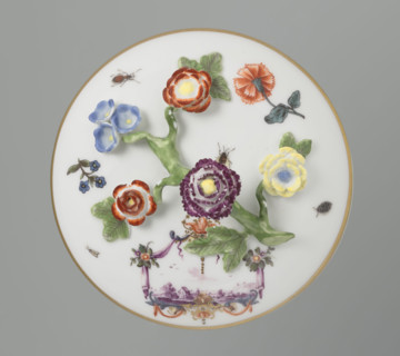 Sugar bowl with a lid and a branch handle, Koenigliche Porzellain Fabrique, Meissen (1710–1763),
