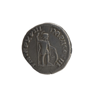 Denarius, Marcus Aurelius (121–180; Roman emperor 161–180), 163–164. Obverse: Head of Marcus