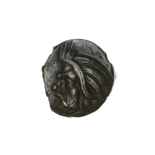 Bronze coin, Pantikapaion; obverse: head of bearded Satyr to the left; reverse: bull head to the