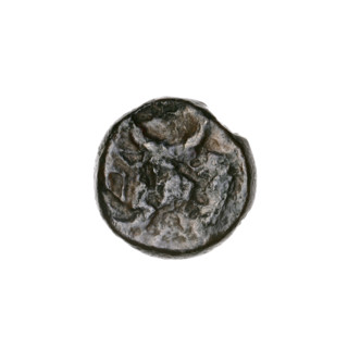 bronze coin, Pantikapaion; obverse: head of bearded Satyr facing left; reverse: bull head facing
