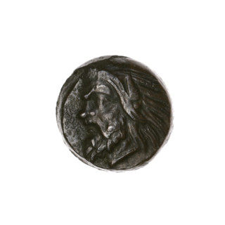 Bronze coin, Pantikapaion; obverse: head of bearded satyr facing left; reverse: bull head facing