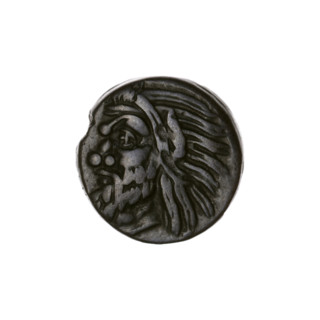 Bronze coin, Pantikapaion; obverse: head of bearded satyr facing left; reverse: bull head facing