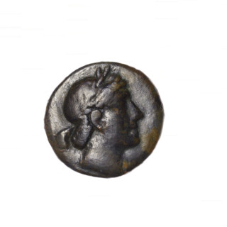 Bronze coin (Pantikapaion); obverse: head of Apollo with laurel wreath facing right; reverse: