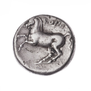 didrachma; publisher; Apollo (mythology); galloping horse; horses; head of Apollo. Obverse: head of