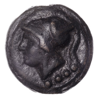 Triens (aes grave), publisher; obverse: head of Minerva in a Corinthian helmet with year and value