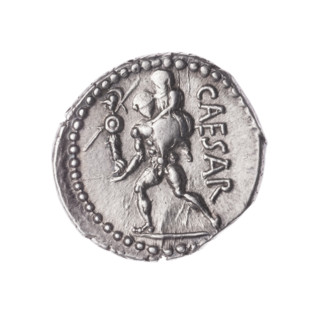 Denarius, Julius Caesar (100–44 BC; Roman dictator 49–44 BC), publisher. Obverse: head of Venus