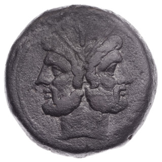 Obv. Head of Janus in a laurel wreath; above value mark I. Continuous border. Rv. Ship's prow at