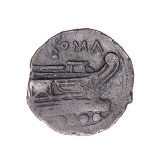Triens; obverse: head of Minerva right wearing Corinthian helmet; above value mark oooo. Reverse: